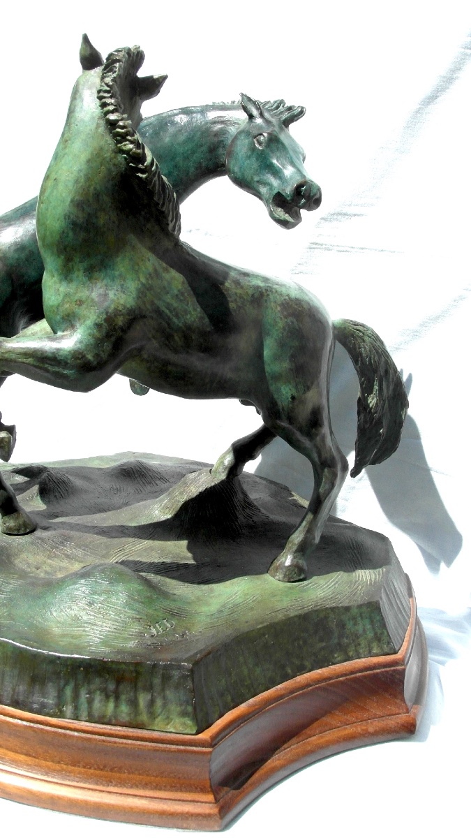 Groupe En Bronze Aux Chevaux Cabrés, Vers 1930, numéroté , Signé, Era Susse Barye Daum
