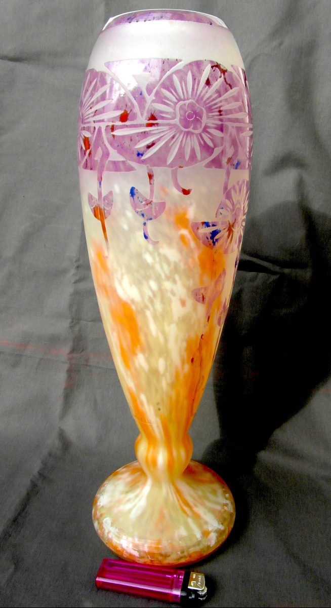 Large Schneider Vase, Signed "charder Le Verre Français," With An "ancolies" Design, Daum-galle, Circa 1920-photo-3