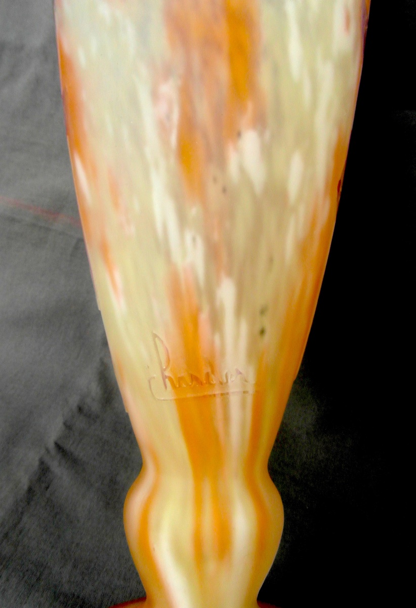 Large Schneider Vase, Signed "charder Le Verre Français," With An "ancolies" Design, Daum-galle, Circa 1920-photo-5