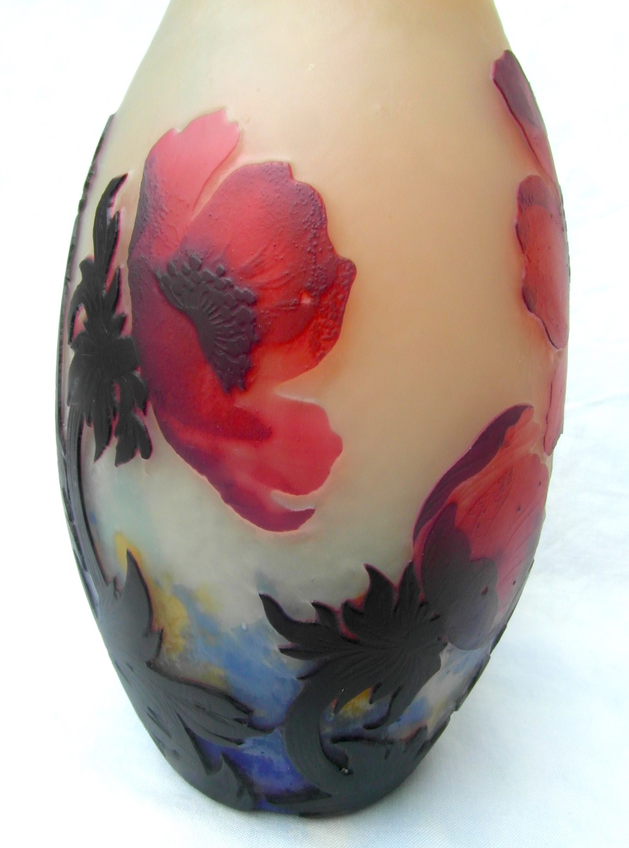 Vase aux anémones rouges par Muller, parfait, era Daum Gallé 1900-photo-3