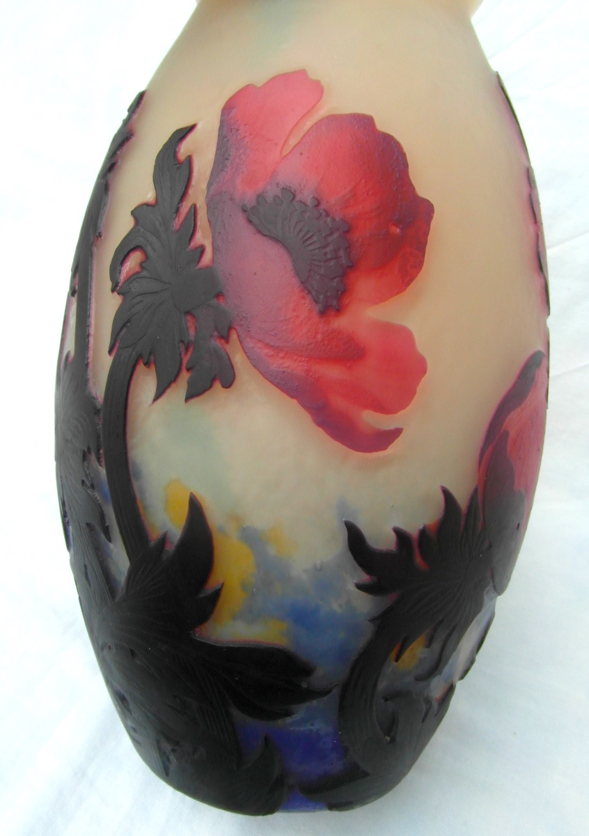 Vase aux anémones rouges par Muller, parfait, era Daum Gallé 1900-photo-3