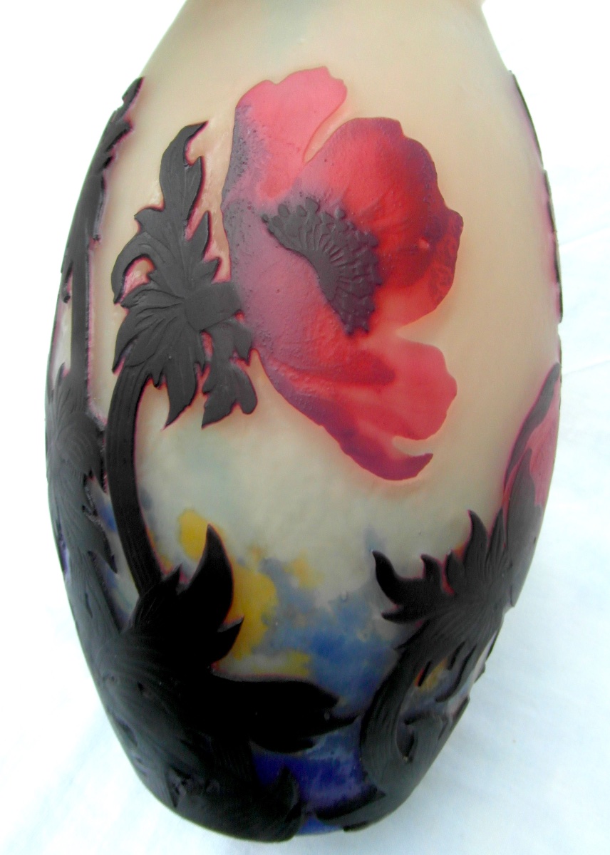 Vase aux anémones rouges par Muller, parfait, era Daum Gallé 1900-photo-5