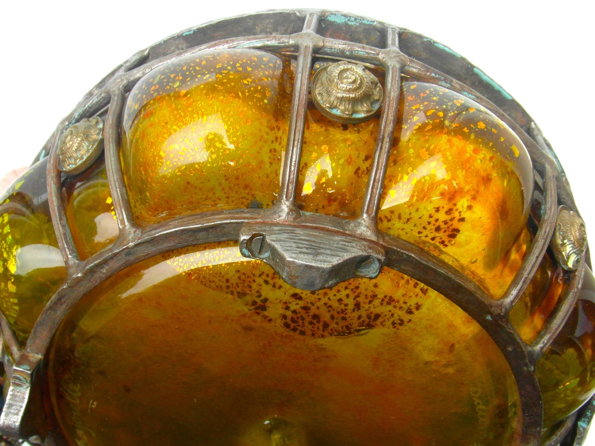 Large Art Deco Bowl With Wrought-iron Frame By Daum And Majorelle, In Perfect Condition, From The Galle Era, 1920-photo-3