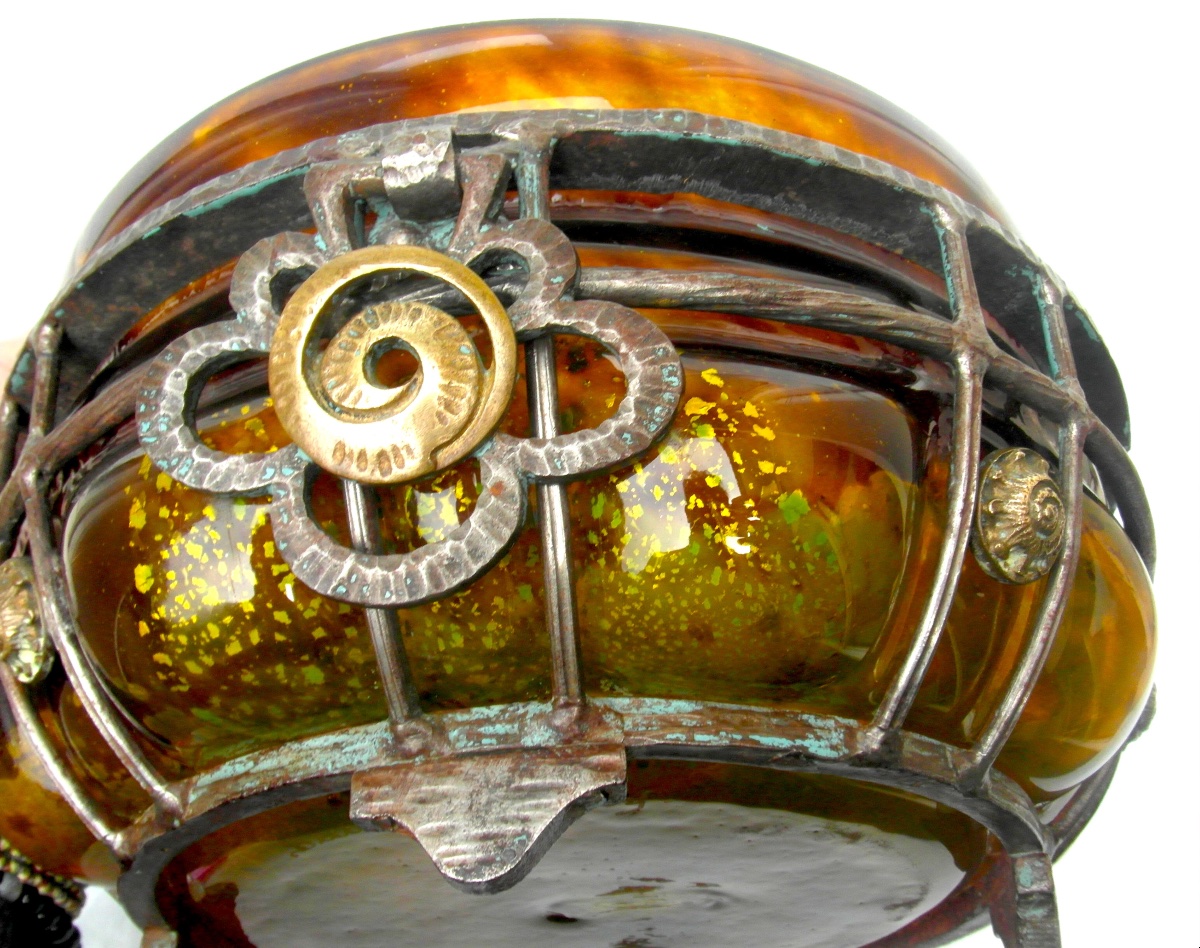 Large Art Deco Bowl With Wrought-iron Frame By Daum And Majorelle, In Perfect Condition, From The Galle Era, 1920
