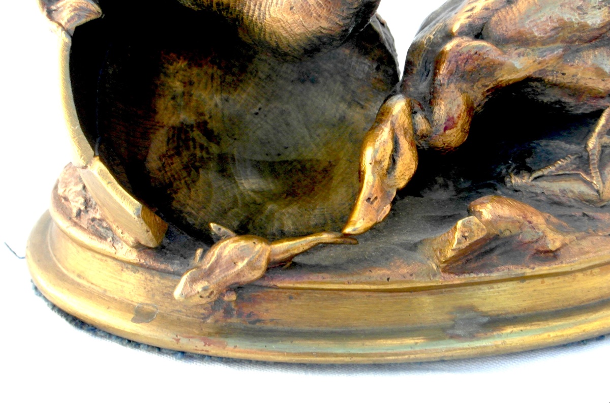 Groupe en bronze "les canards et la grenouille" par A. Cain, era 1900, Barye daum soit-photo-2