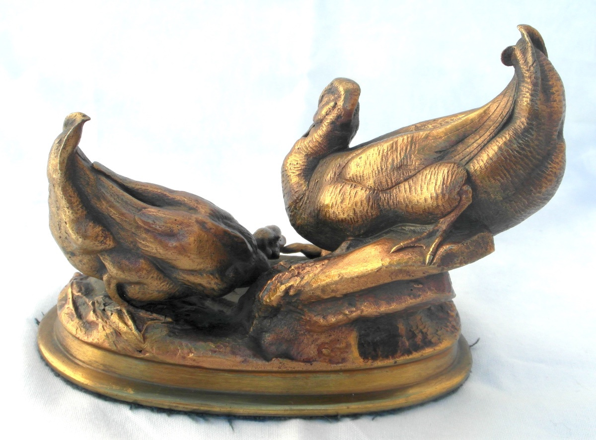 Groupe en bronze "les canards et la grenouille" par A. Cain, era 1900, Barye daum soit-photo-3