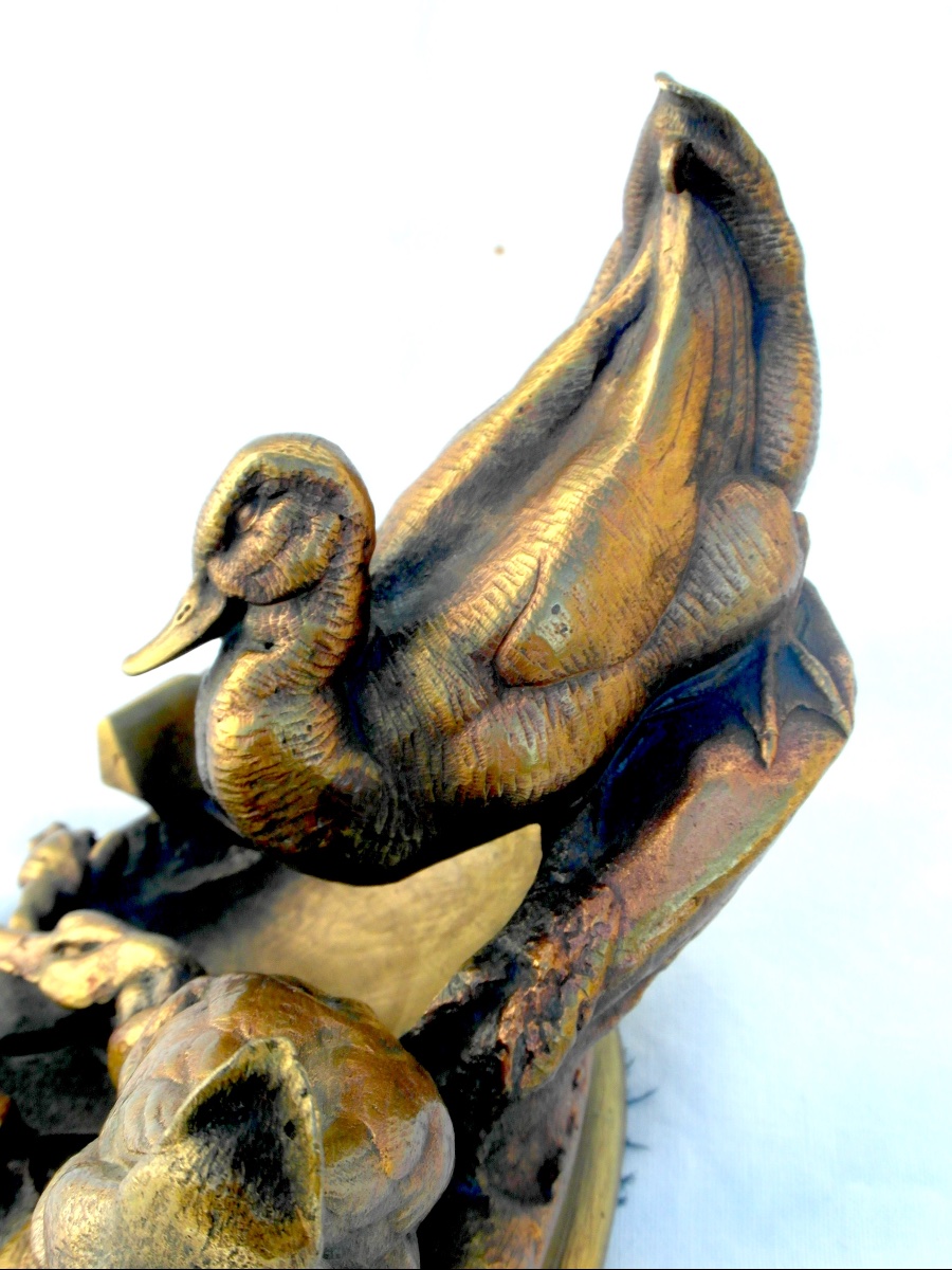 Groupe en bronze "les canards et la grenouille" par A. Cain, era 1900, Barye daum soit-photo-4