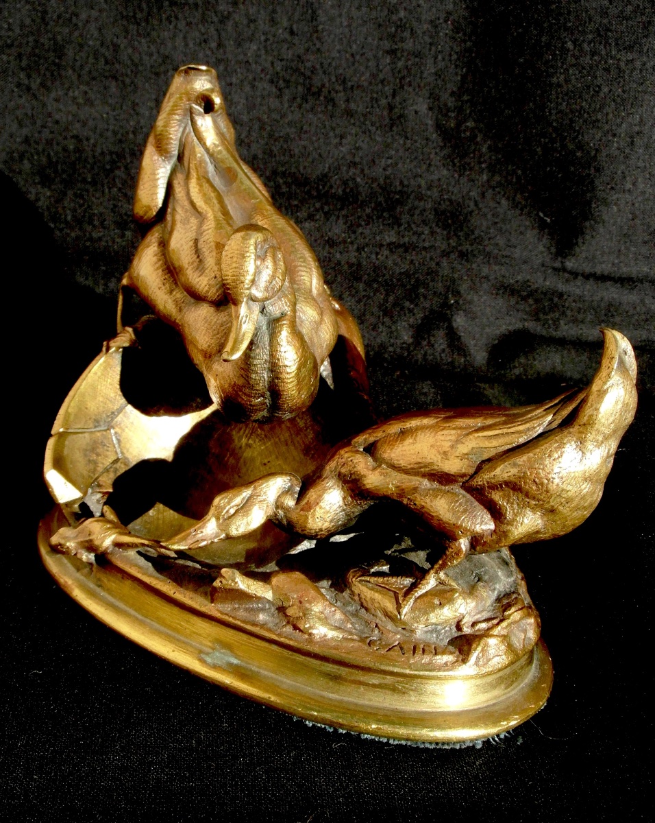 Groupe en bronze "les canards et la grenouille" par A. Cain, era 1900, Barye daum soit-photo-5