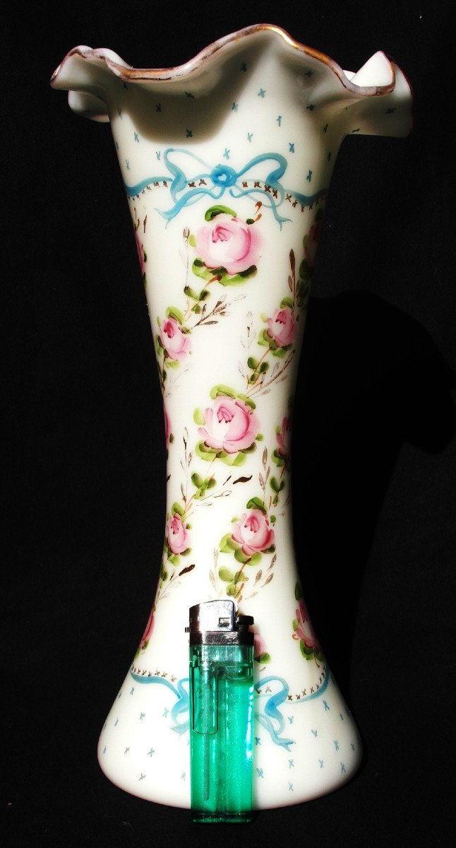 Napoleon 3 Baccarat Diabolo Vase "garlands Of Roses And Ribbons", Circa 1880 Era Daum