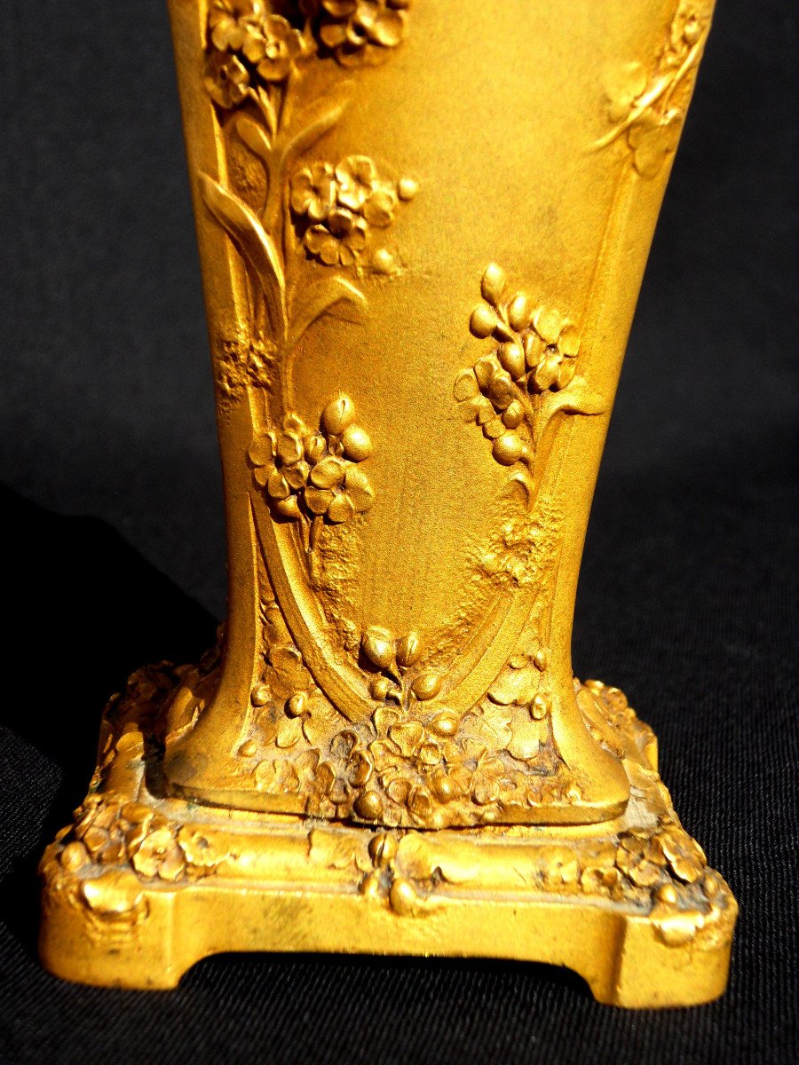 Pretty Art Nouveau Vase In Bronze Said "with Shoulder" By Guenardeau , Susse Fonfry, 1900-photo-4