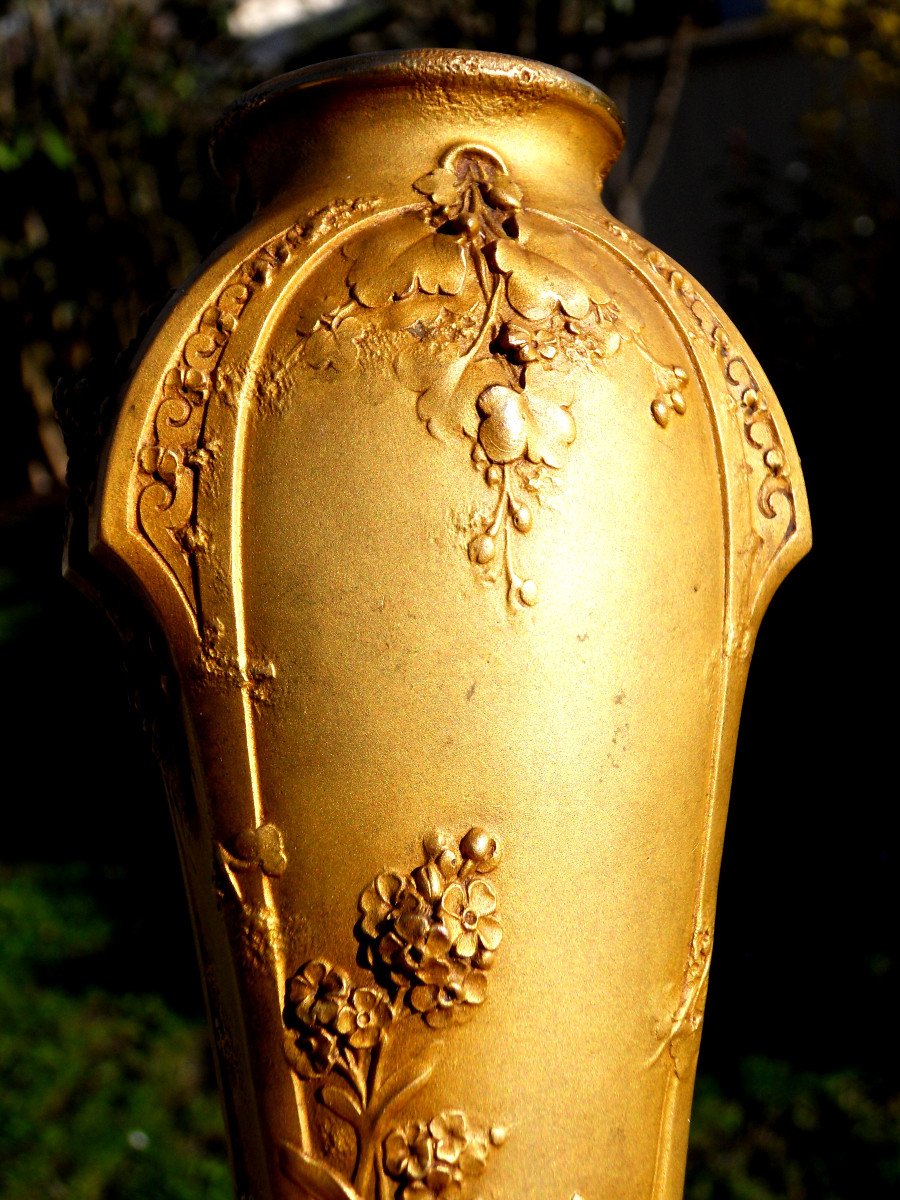 Pretty Art Nouveau Vase In Bronze Said "with Shoulder" By Guenardeau , Susse Fonfry, 1900-photo-1