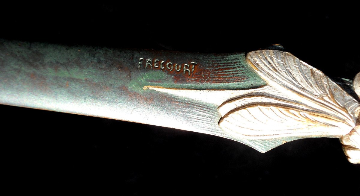 Joli Grand Coupe Papier (30 Cm) En Bronze ,"libellules" par Frécourt,era 1900 art-nouveau galle-photo-8