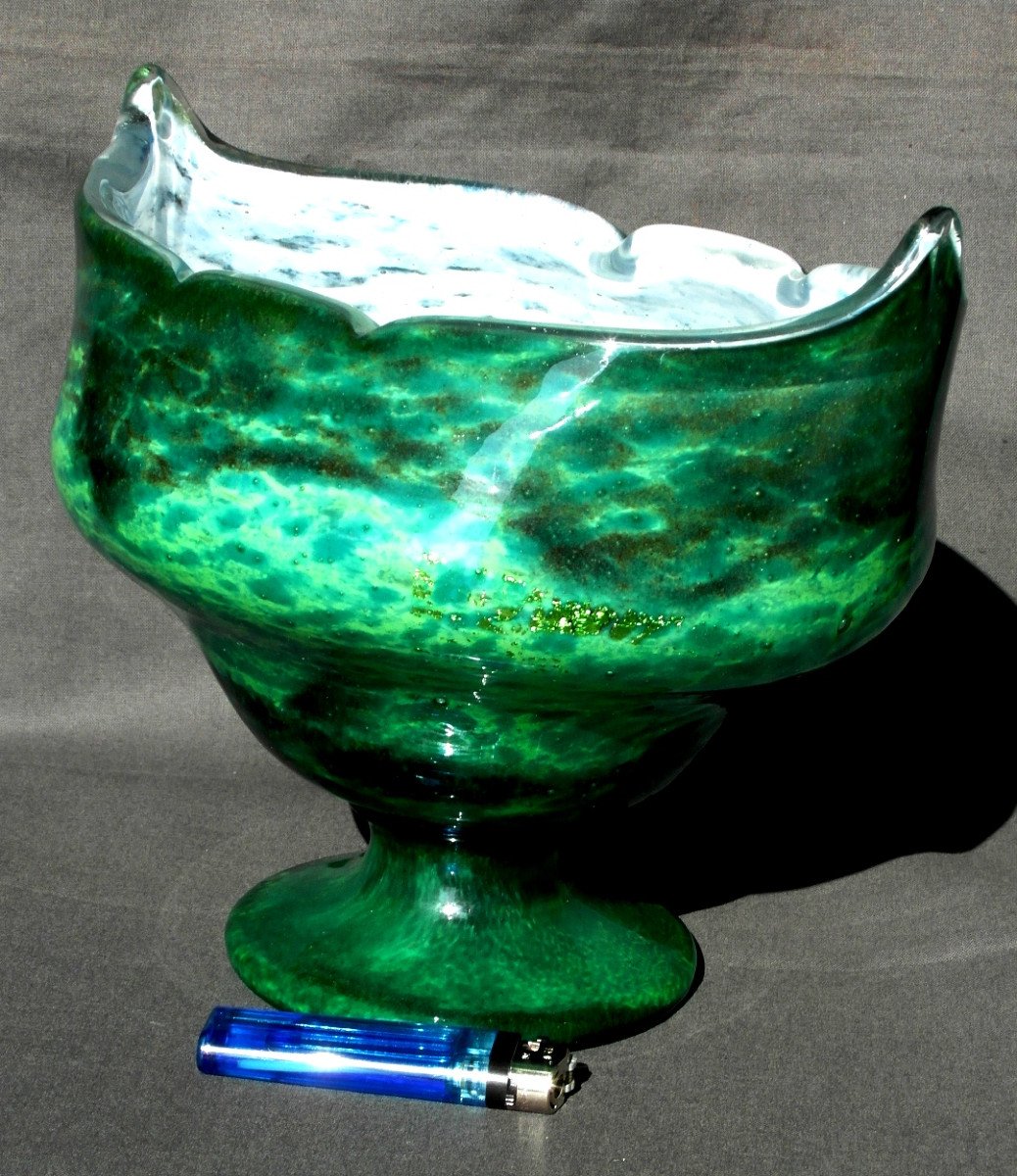 Beautiful Large Art-deco Daum Cup In Brilliant Jade Glass, Perfect, Era Alle 1920-photo-2