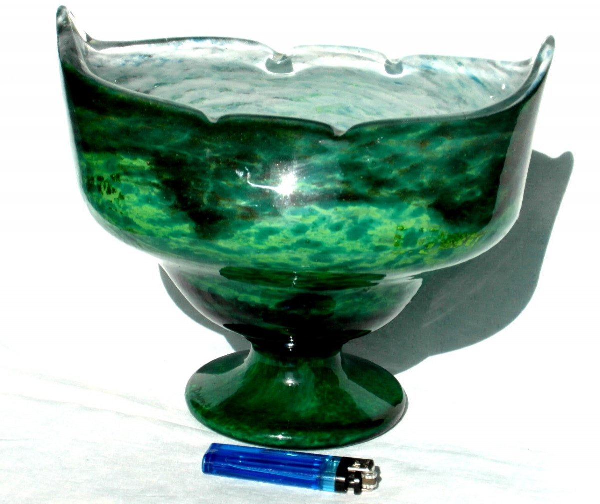 Beautiful Large Art-deco Daum Cup In Brilliant Jade Glass, Perfect, Era Alle 1920-photo-3