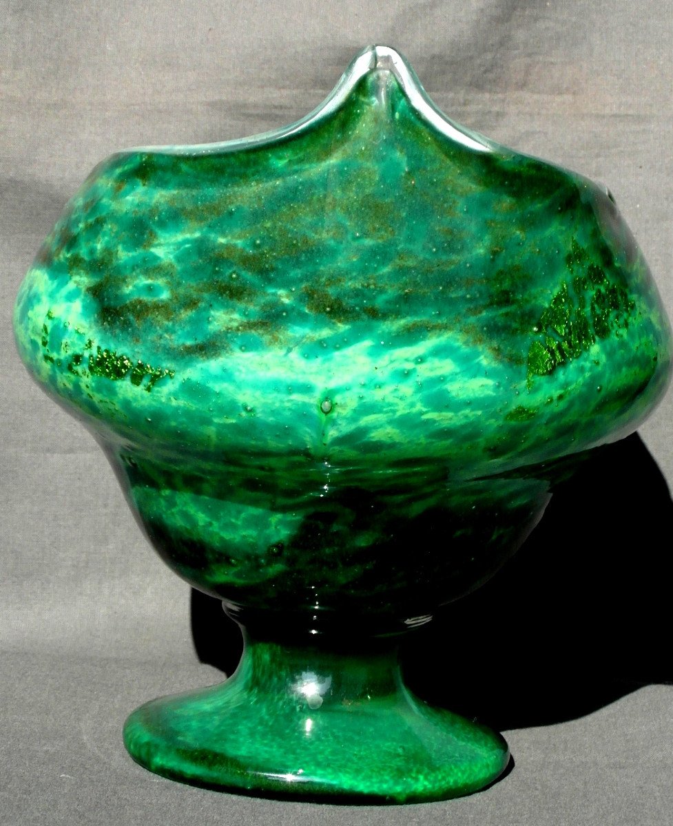Beautiful Large Art-deco Daum Cup In Brilliant Jade Glass, Perfect, Era Alle 1920-photo-1