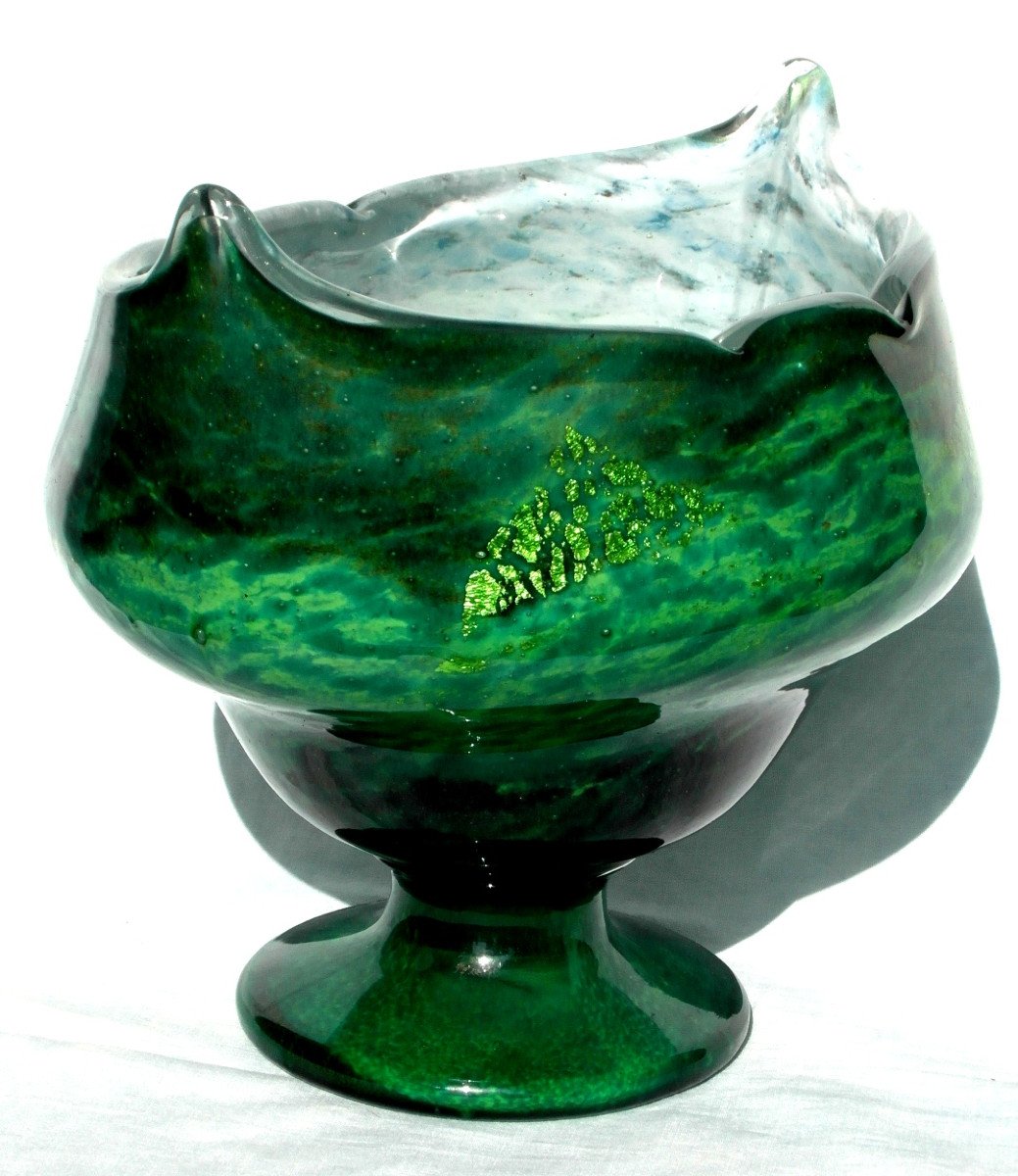 Beautiful Large Art-deco Daum Cup In Brilliant Jade Glass, Perfect, Era Alle 1920-photo-4
