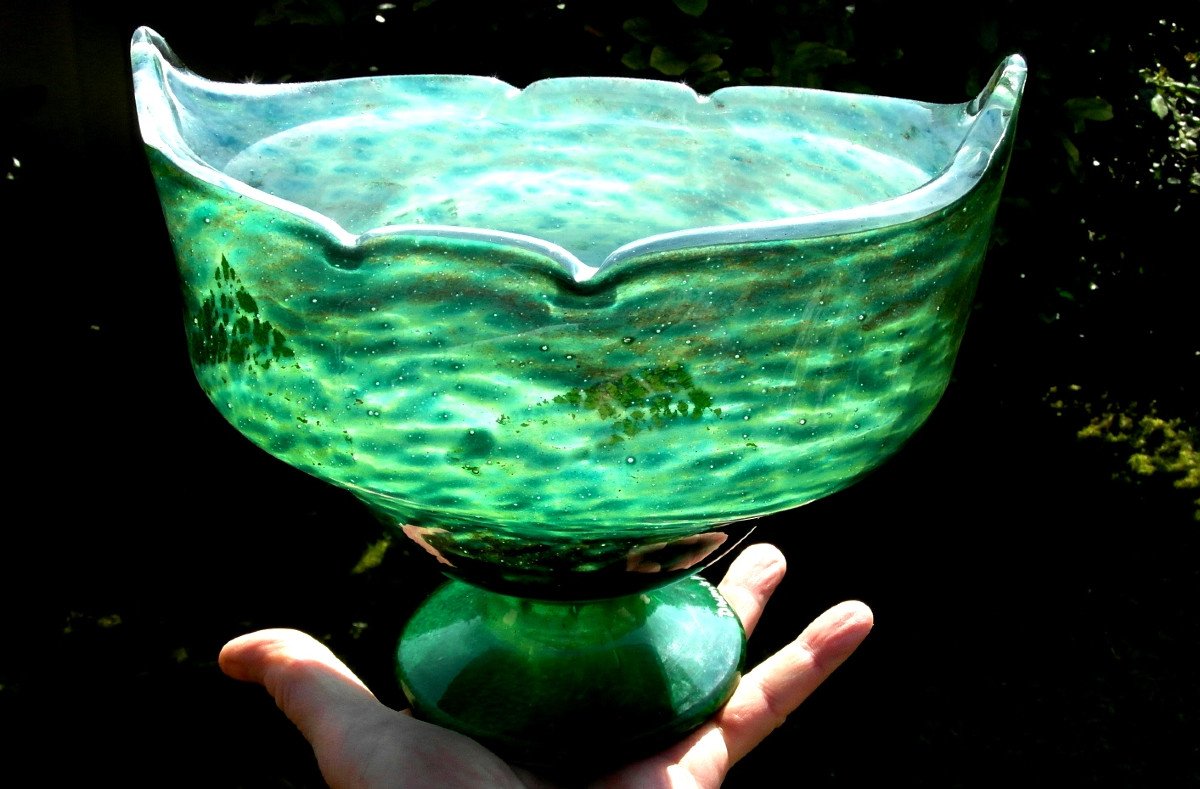 Beautiful Large Art-deco Daum Cup In Brilliant Jade Glass, Perfect, Era Alle 1920-photo-6