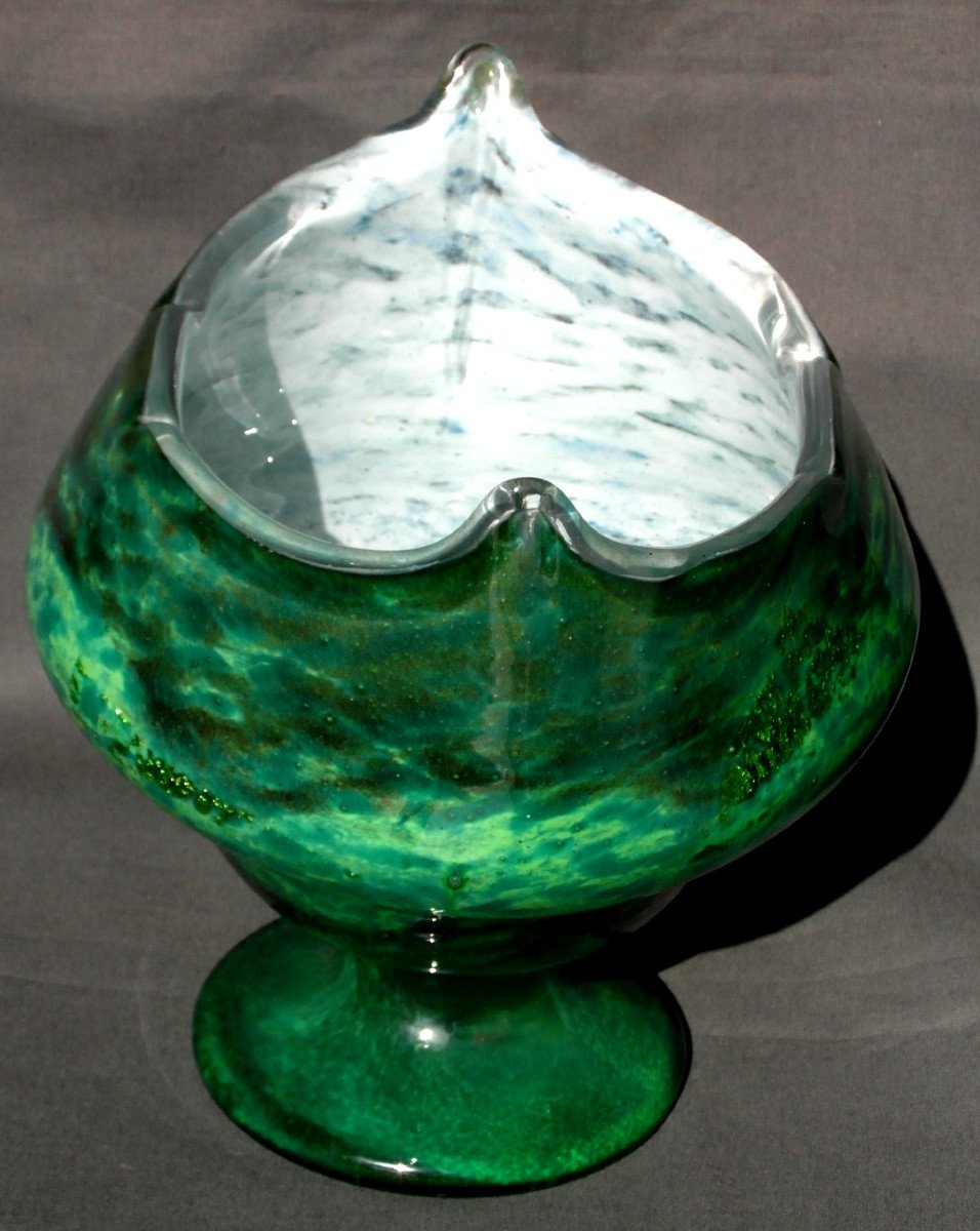 Beautiful Large Art-deco Daum Cup In Brilliant Jade Glass, Perfect, Era Alle 1920-photo-7