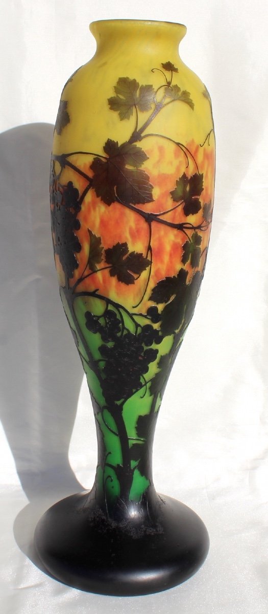 Monumental Vase Daum 3 Colors, Decor "vigne", Perfect, 61 Cm Era Galle 1910-photo-4