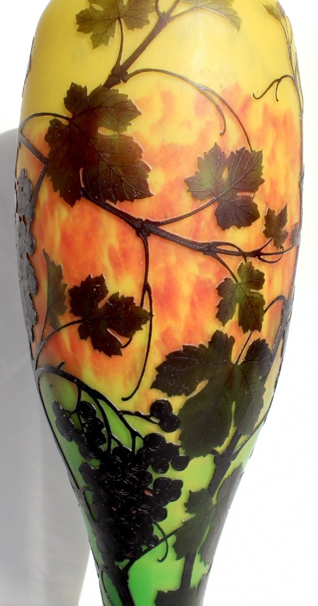 Monumental Vase Daum 3 Colors, Decor "vigne", Perfect, 61 Cm Era Galle 1910-photo-1
