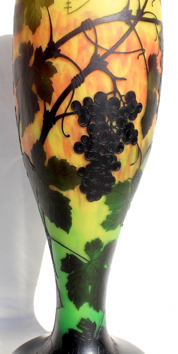 Monumental Vase Daum 3 Colors, Decor "vigne", Perfect, 61 Cm Era Galle 1910-photo-2