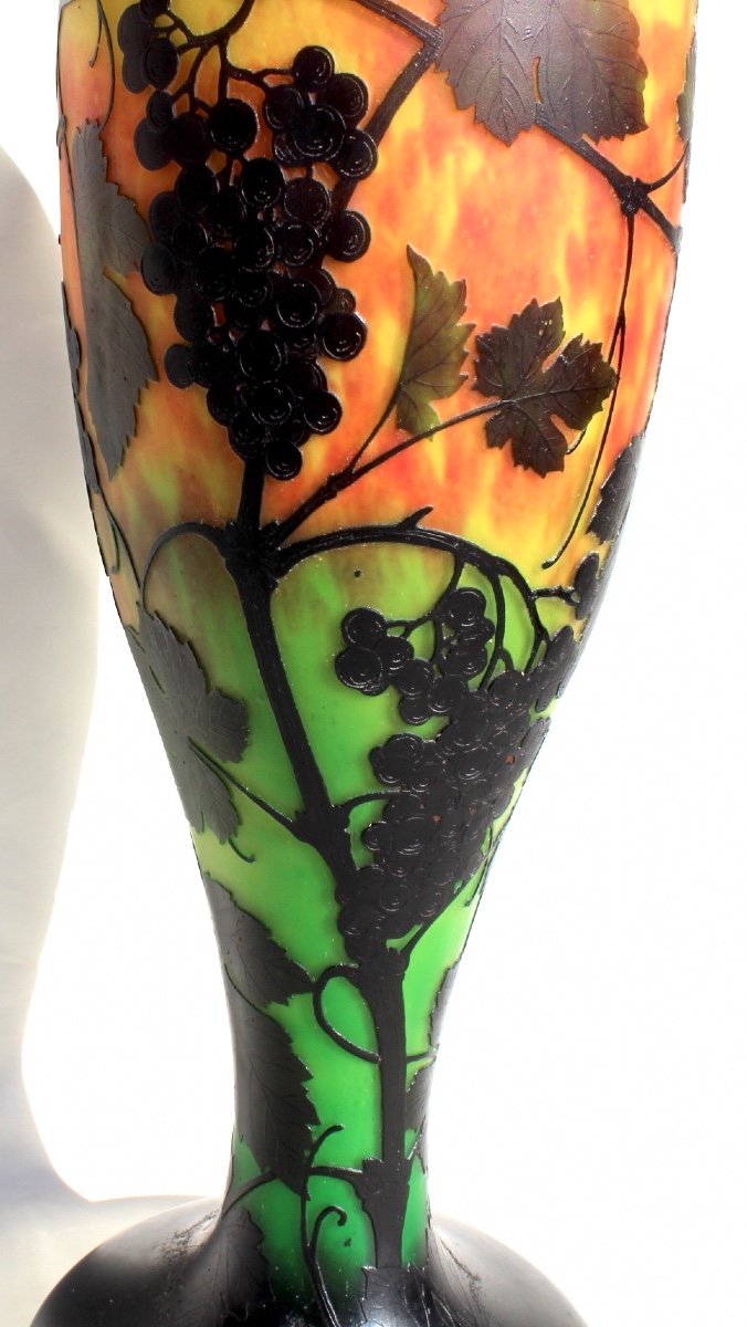 Monumental Vase Daum 3 Colors, Decor "vigne", Perfect, 61 Cm Era Galle 1910-photo-5