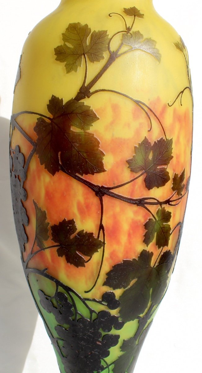 Monumental Vase Daum 3 Colors, Decor "vigne", Perfect, 61 Cm Era Galle 1910-photo-6