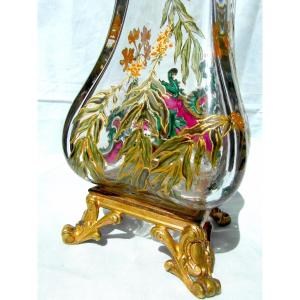 Joli Et Rare Vase Aux Primevères Par Baccarat, 1880, Parfait,  Era Daum Galle Napoléon