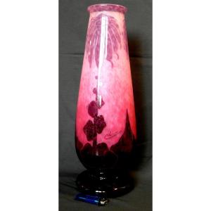 Monumental French Glass Vase By Schneider, "dahlias", 49cm, Perfect, Era Daum Galle 1925