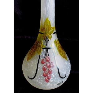 Large Art-deco Legras Vase, "vine" Decor, 39 Cm, Perfect, Era Daum Galle