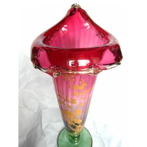 Joli Vase 1900 Legras, Rare Forme à La Fleur d'Arum, Parfait, 36 Cm, Era Daum Galle 