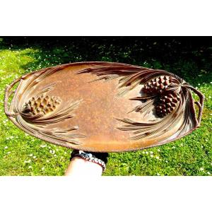 Pretty And Large Bronze Tray "pine Cones" By Leroyer, Perfect, Circa 1900, Era Marionnet