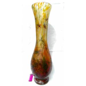 Beautiful Large Daum Vase Decorated With Solanaceae 48 Cm Era Galle 1900