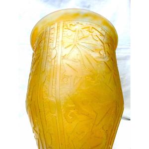Important Vase Art-déco Daum "feuillage Stylisé", Parfait, Era Galle 1925