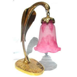 Daum Gilt Bronze Phoenix Lamp, Perfect, Galle Art Nouveau Era 1900
