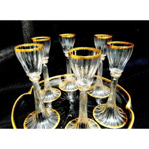  Rare Service à Liqueur Daum 6 Verres à Très Haute Jambe et plateau, Parfait, Vers 1890