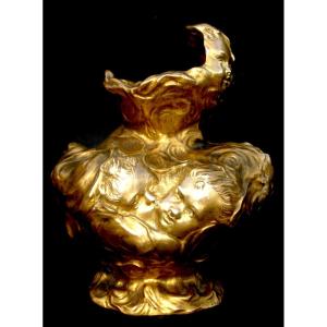 Vase en bronze 1900 "chérubins dans les nuages", par J. Meliodon, fonte Louchet era siot barye