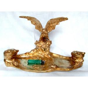 Monumental encrier en bronze dore par Marionnet , vers 1900, era Art-nouveau Siot Daum