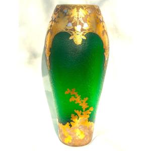 Monumental Vase 1900 Montjoye Aux Chênes, 65 Cm! Perfect, Era Daum Galle Legras 1900