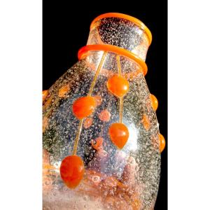 Rare Et Intéressant Vase Art-déco Daum ,   Applications Et Verre Bullé, Era Galle 1920