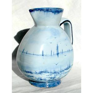 Enameled Earthenware Pitcher By Galle, Maritime Décor, Circa 1880, Daum Art-nouveau Era