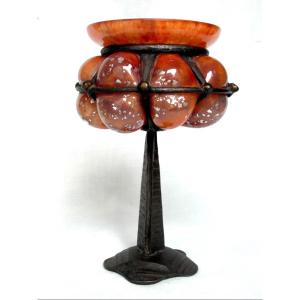 coupe "bijou" dans une petite monture fer forge, par Delatte, vers 1920, era daum majorelle