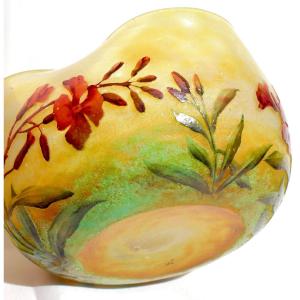 Polylobed Daum Goblet With Wallflowers, Circa 1905, Art-nouveau Galle Era