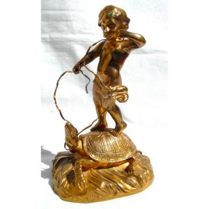 "le Dresseur De Tortue" By Charlotte Monginot (1872-1962) In Bronze, Sculpt Louchet , 1900
