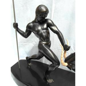 Large Art-deco Sculpture  By Kowas " Hunting Antelope", Around 1930, Perfect Era Fayral