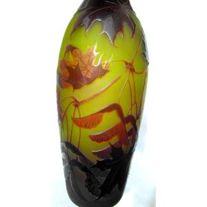 Vase gravé aux samares d'érable d'argental (Paul Nicolas), 25 cm, era daum Galle 1900