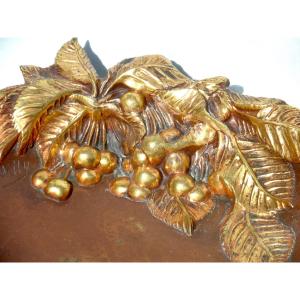 Coupe art-nouveau en bronze 2 patines "les cerises" par Willy, era 1900 daum marionnet