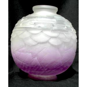 Vase Boule art-déco pressé-moulé et pailleté par Schneider, era daum galle 1920