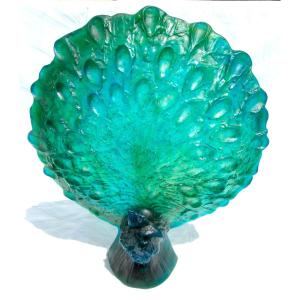 Large "peacock" By Daum And Guy Petitfils, 36 Cm High, Numbered, Perfect.