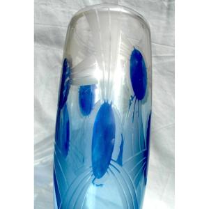 Vase art-déco à décor géométrique gravé, par Schneider, signé charder et le verre français